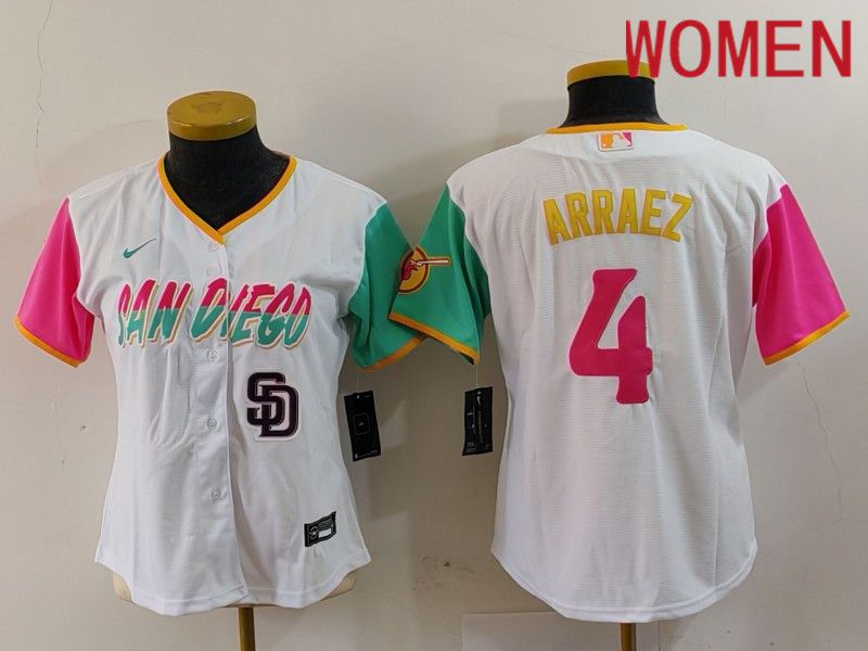 Women San Diego Padres #4 Arraez White City Edition Nike 2024 MLB Jersey style 2->san diego padres->MLB Jersey